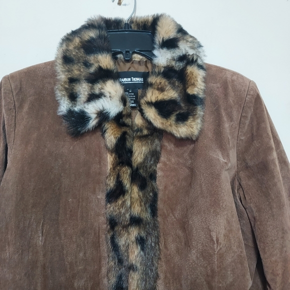 Brandon ThomasLeather Jacket With Animal Faux Fur Sz-M - Picture 5 of 8